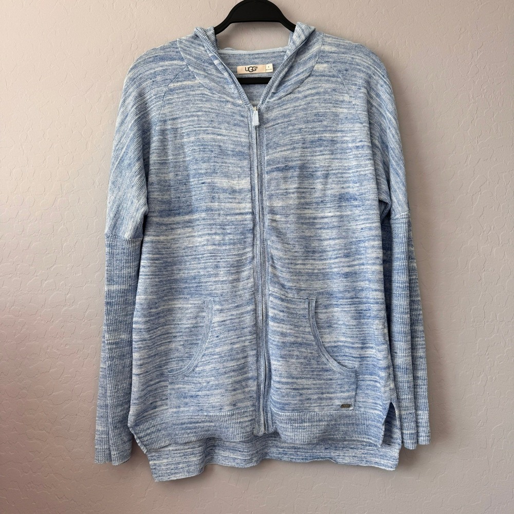 UGG Medium Hoodie Blue Long Sleeve Space Dye Full Zip Knit Cardigan